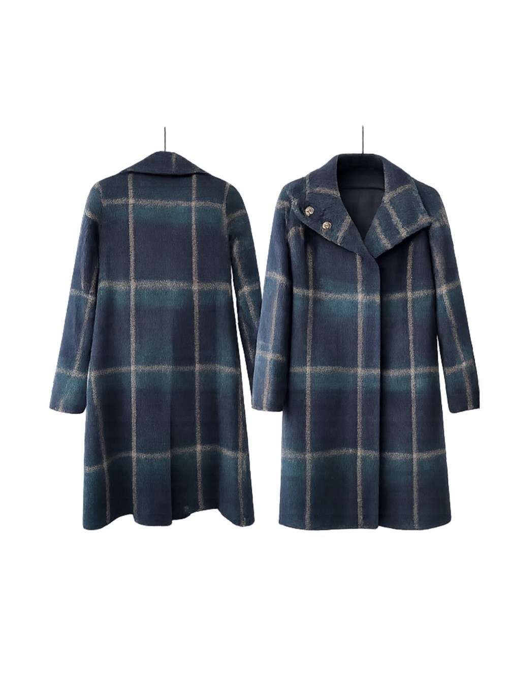 Ann Taylor Tartan Plaid Wool Blend Coat Navy Green Long Peacoat XS NWOT